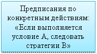Подпись: Предписания по конкретным действиям:
«Если выполняется условие А, следовать стратегии В»
