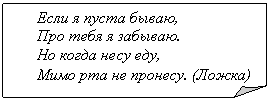 Загнутый угол: Если я пуста бываю,
Про тебя я забываю.
Но когда несу еду,
Мимо рта не пронесу. (Ложка)