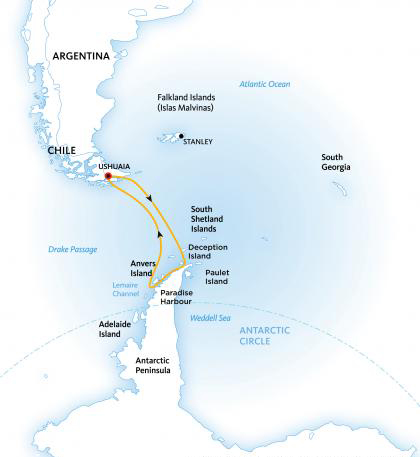 antarctic explorer itinerary map