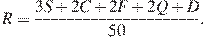 R=\frac{3S+2C+2F+2Q+D}{50}.
