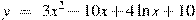 y~=~3x^2-10x+4\ln x+10