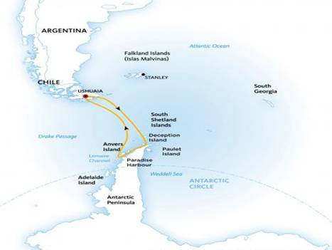 antarctic explorer itinerary map