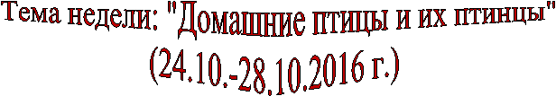 Тема недели: "Домашние птицы и их птинцы"
(24.10.-28.10.2016 г.)