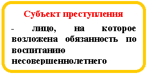 Блок-схема: альтернативный процесс: Субъект преступления
- лицо, на которое возложена обязанность по воспитанию несовершеннолетнего