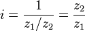 i=\frac{1}{z_1/z_2}=\frac{z_2}{z_1}