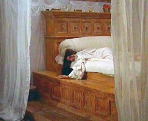 The bed in Juliet's chamber. Zeffirelli's film - Кадр из фильма Дзеффирелли. Кровать в комнате Джульетты.