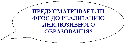 Овальная выноска: ПРЕДУСМАТРИВАЕТ ЛИ ФГОС ДО РЕАЛИЗАЦИЮ ИНКЛЮЗИВНОГО ОБРАЗОВАНИЯ?