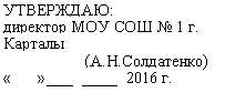 Подпись: УТВЕРЖДАЮ:
директор МОУ СОШ № 1 г. Карталы
()
« » 2016 г.