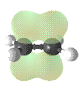 Ethylene (ethene), showing the pi bond in green.