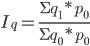http://chart.apis.google.com/chart?cht=tx&chl=I_q%20=%20%5Cfrac%20%7b%5CSigma%20q_1*p_0%7d%7b%5CSigma%20q_0*p_0%7d