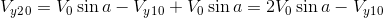http://latex.codecogs.com/gif.latex?V_y_2_0%3DV_0%5Csin%7Ba%7D-V_y_1_0&plus;V_0%5Csin%7Ba%7D%3D2V_0%5Csin%7Ba%7D-V_y_1_0