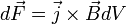 d\vec F = \vec j \times \vec B dV