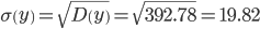 https://chart.googleapis.com/chart?cht=tx&chl=\sigma%20\left(y\right)%20=%20\sqrt%7bD\left(y\right)%7d%20=%20%20\sqrt%7b392.78%7d%20=%2019.82