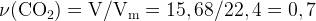 http://l.wordpress.com/latex.php?latex=%5Crm%20%5Cnu%20%28CO_2%29%20%3D%20V%20%2F%20V_m%20%3D%2015%2C68%20%2F%2022%2C4%20%3D%200%2C7&bg=FFFFFF&fg=000000&s=1